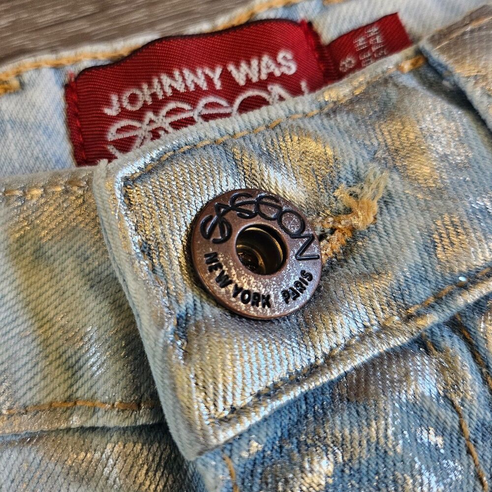 Johnny Was x Sasson Sancere Waxed Metallic Jeans Womens Size 28 Straight Y2k NWT - Picture 5 of 10
